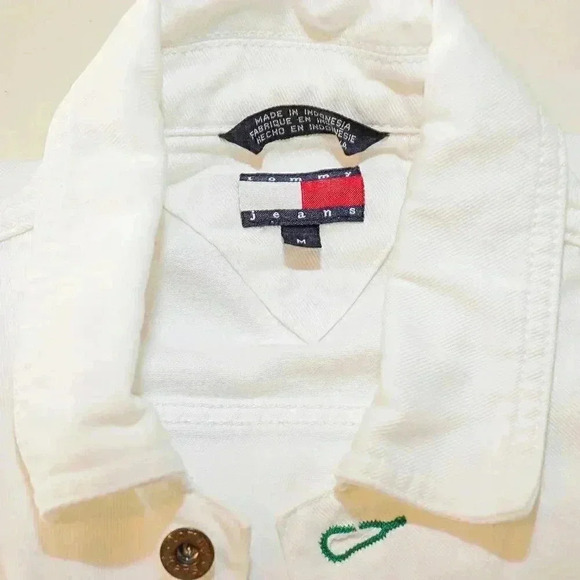 Tommy Jeans White Jean Cropped Jacket Collared Top Size Medium Casual Fall Top - Picture 5 of 5
